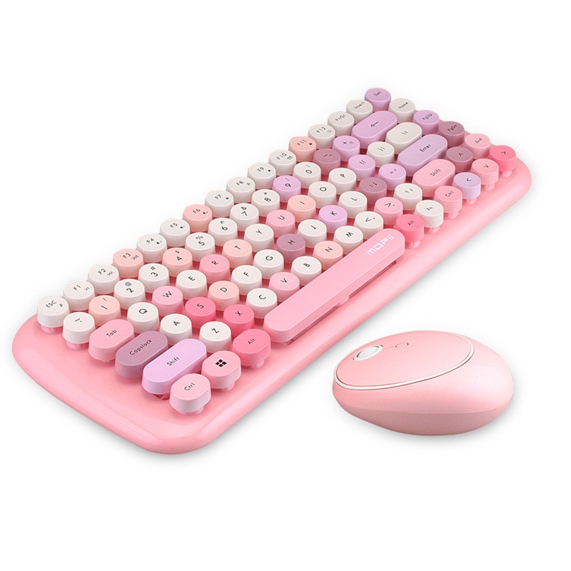 Cute Kawaii Keyboard Wireless Typewriter Green Pink Keyboard with Mouse