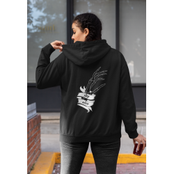 Skeleton hand with motivational quote unisex Heavy Blend Hooded Sweatshirt Back print